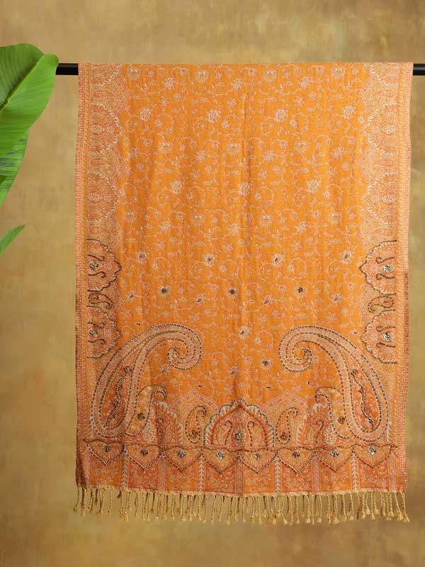 Honey Gold Paisley Hand Bead Merino Wrap