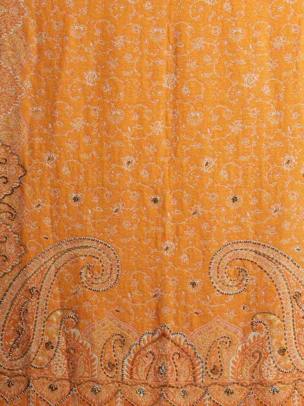 Honey Gold Paisley Hand Bead Merino Wrap