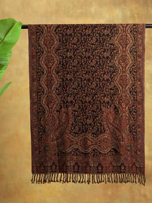 Paisley Jaal Merino Hand Bead Wrap - Adobe Brown