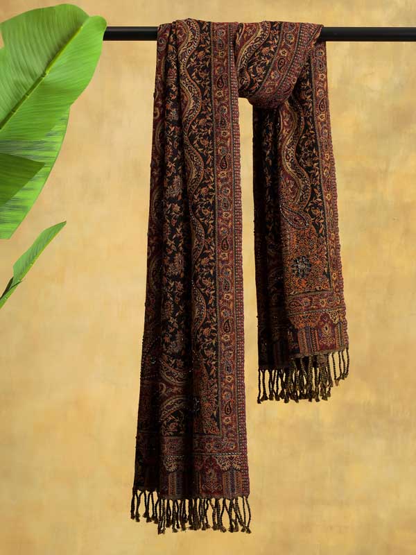 Paisley Jaal Merino Hand Bead Wrap - Adobe Brown