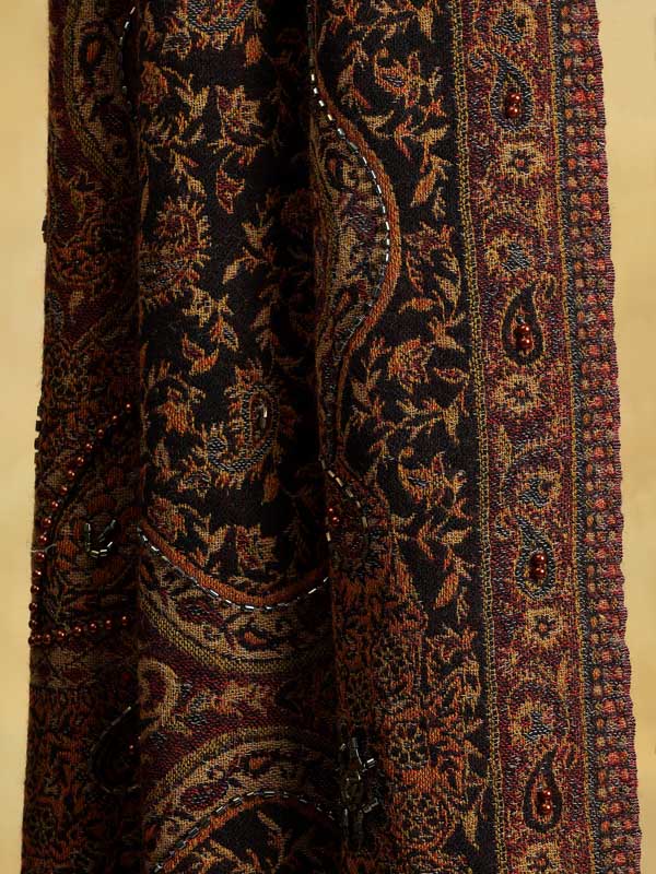 Paisley Jaal Merino Hand Bead Wrap - Adobe Brown