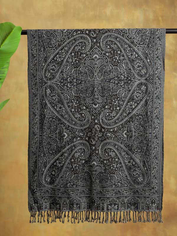 Paisley Jaal Merino Hand Bead Wrap - Gunmetal Grey