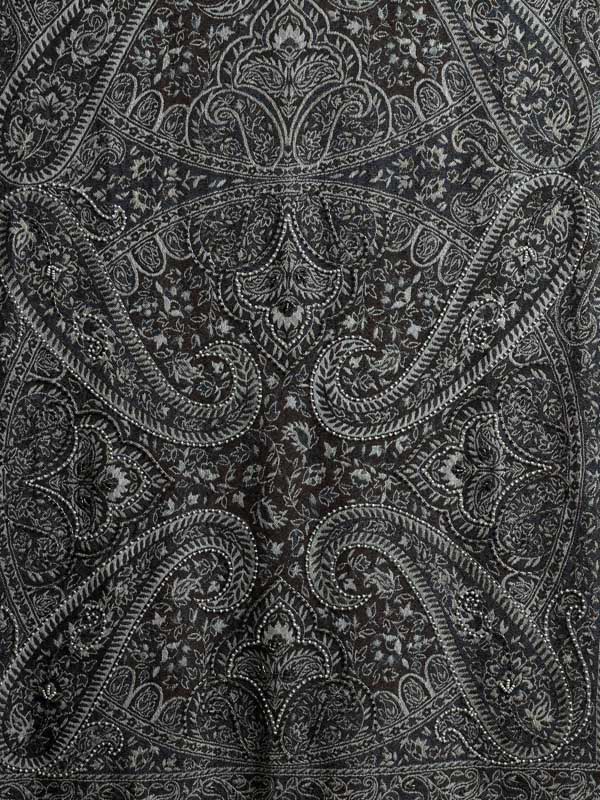 Paisley Jaal Merino Hand Bead Wrap - Gunmetal Grey