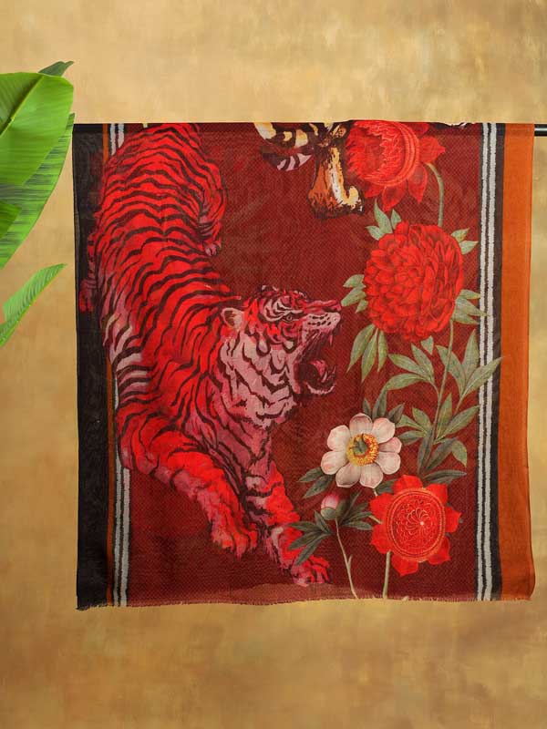 Roaring Tigress Merino Wool Stole - Navy, Multi