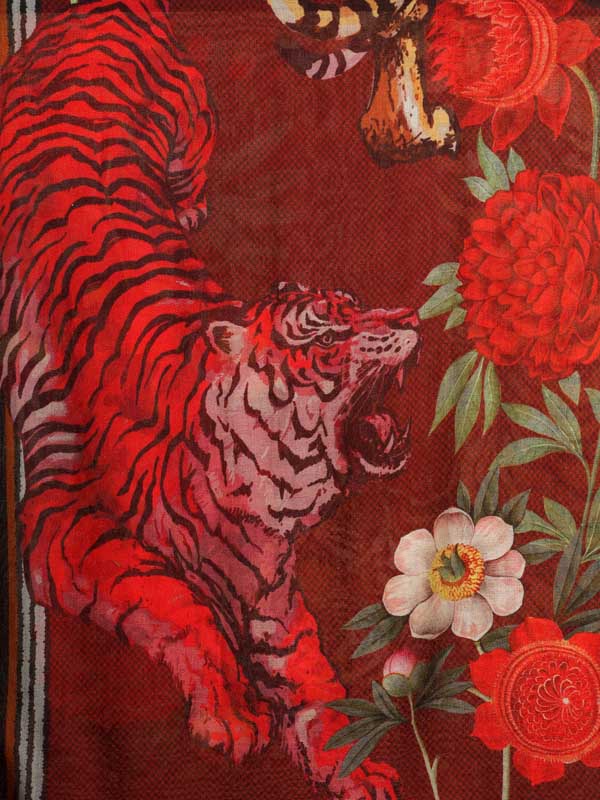 Roaring Tigress Merino Wool Stole - Navy, Multi