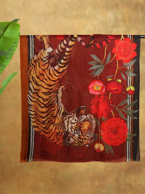 Roaring Tigress Merino Wool Stole - Navy, Multi