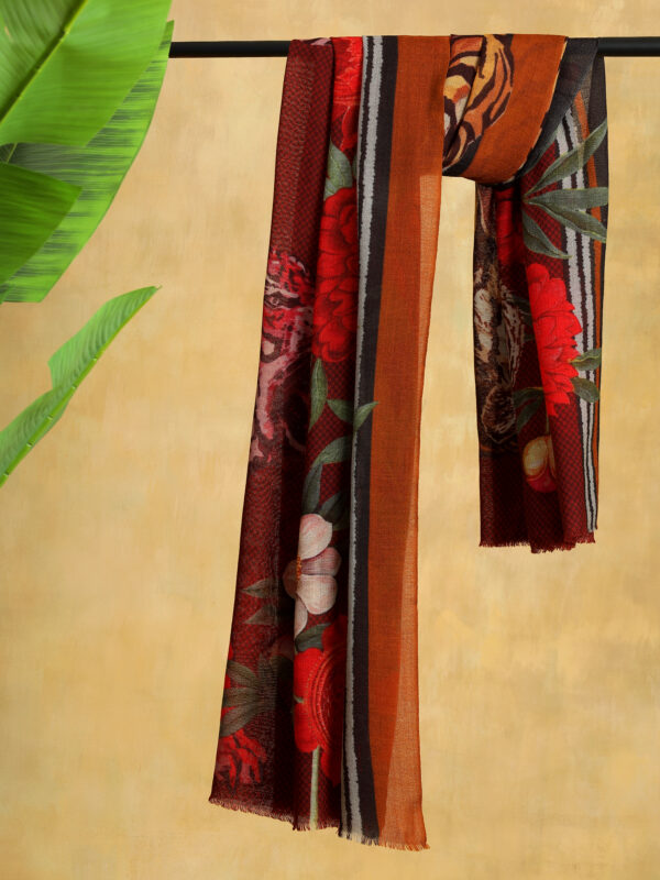 Roaring Tigress Merino Wool Stole - Navy, Multi