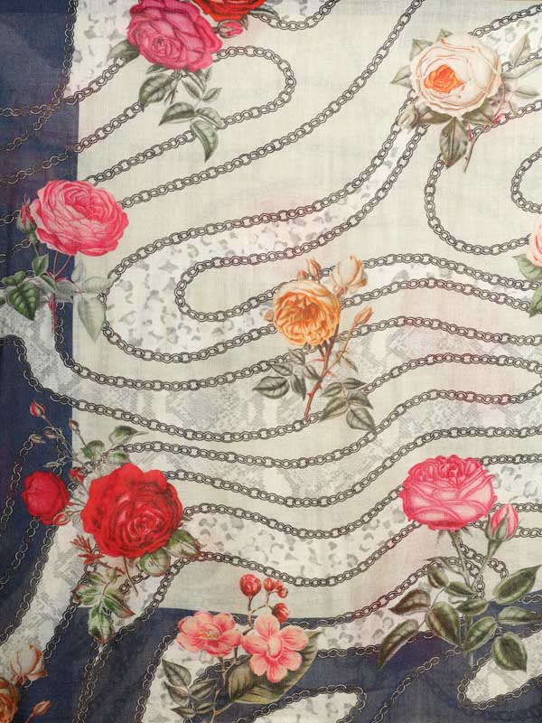 Floral Chains Print Merino Scarf - Navy, Cream