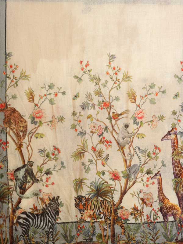 Exotic Wilderness Merino Print Stole - Cloud Grey