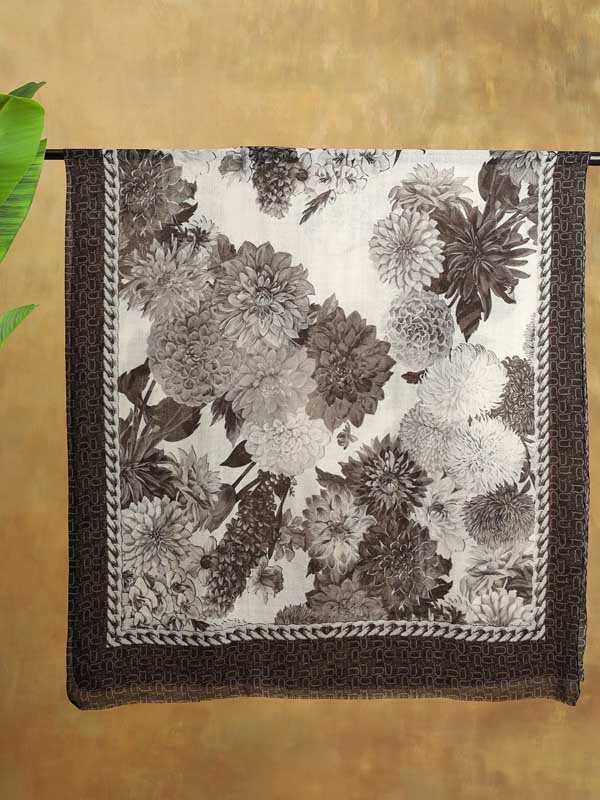 Petal Poetry Wool Scarf - Monochrome