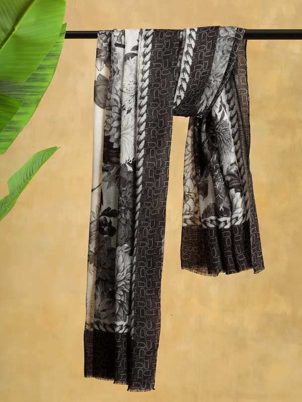 Petal Poetry Wool Scarf - Monochrome