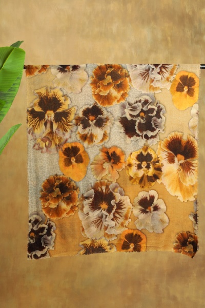 Floral Skin Print Merino Wool Scarf - Butterscotch