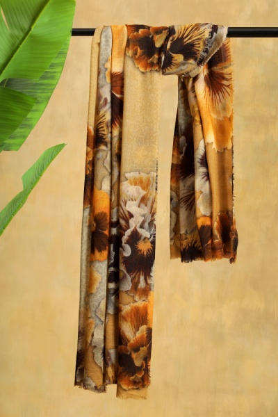 Floral Skin Print Merino Wool Scarf - Butterscotch
