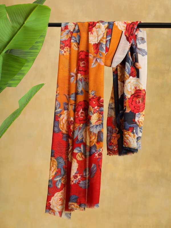 Sweet Serenity Merino Print Stole - Navy, Pineapple