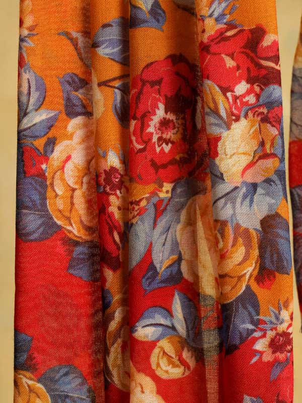 Sweet Serenity Merino Print Stole - Navy, Pineapple