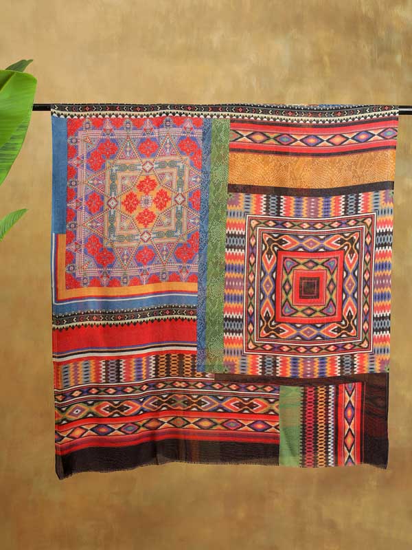 Tribal Geometry Merino Print Stole - Mexicana Multi