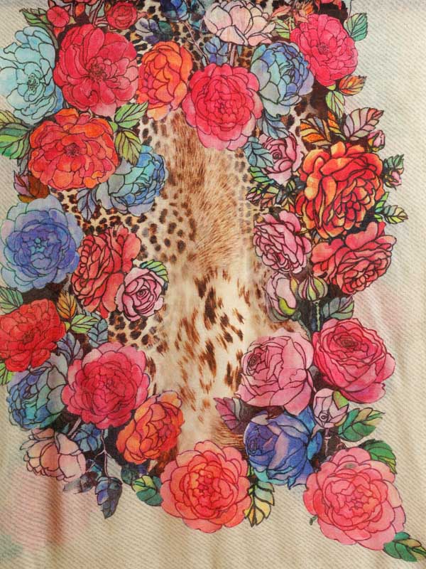 Floral Fusion Wool Stole - Offwhite Multi