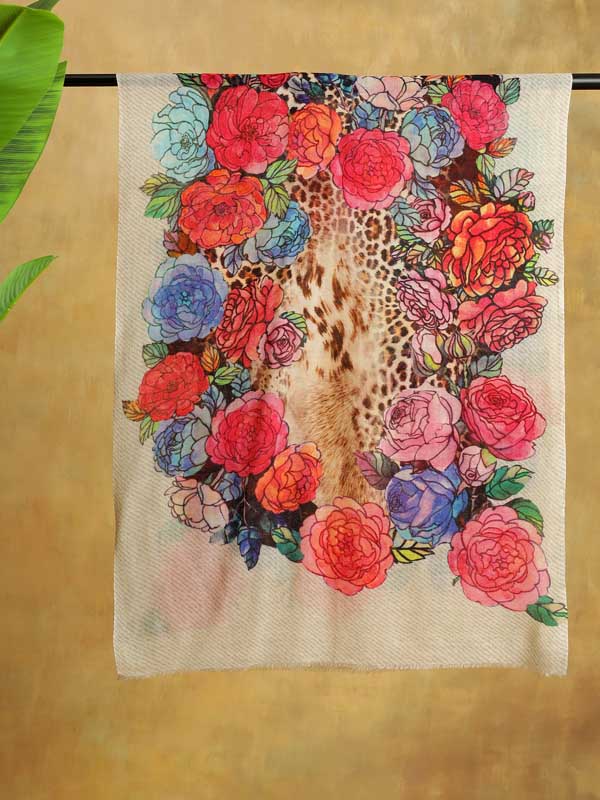 Floral Fusion Wool Stole - Offwhite Multi