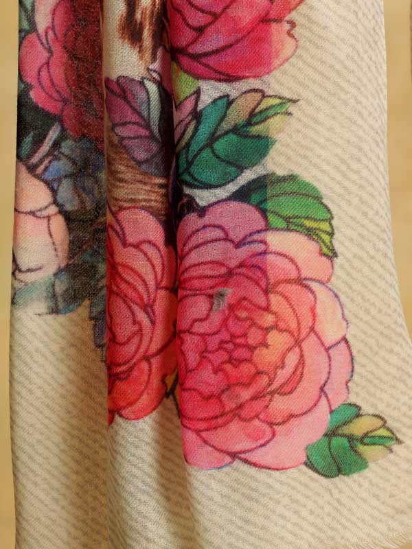 Floral Fusion Wool Stole - Offwhite Multi