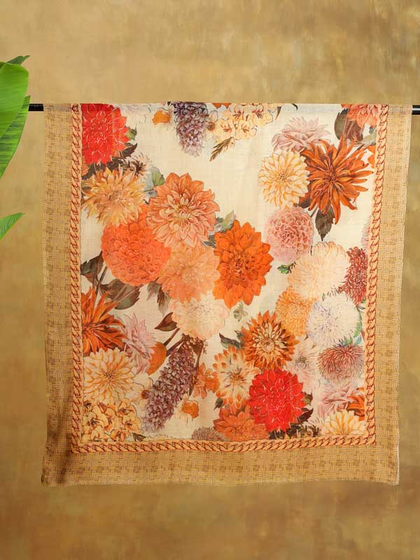 Petal Poetry Wool Scarf - Pristine Fawn