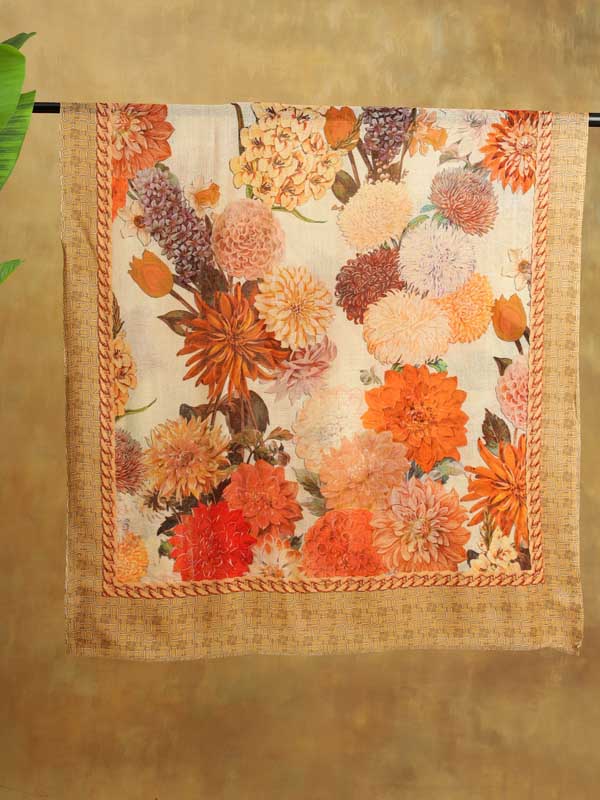 Petal Poetry Wool Scarf - Pristine Fawn