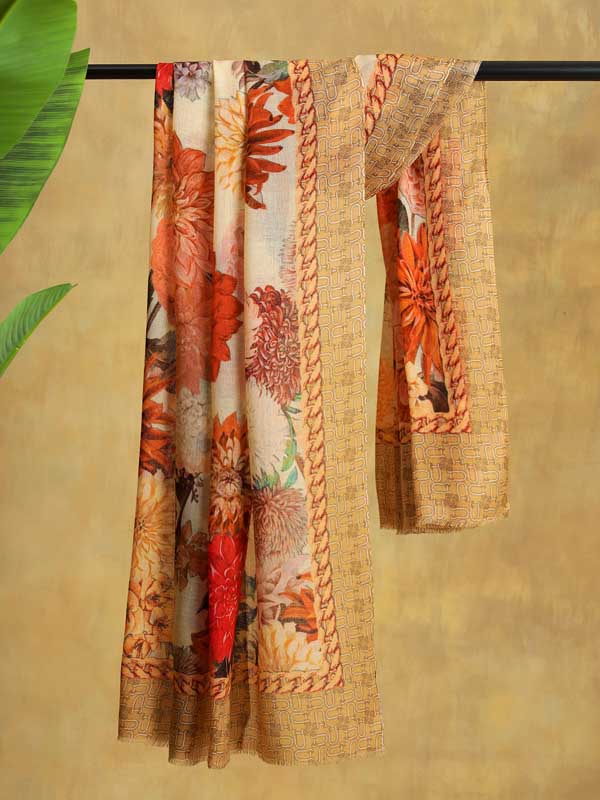 Petal Poetry Wool Scarf - Pristine Fawn