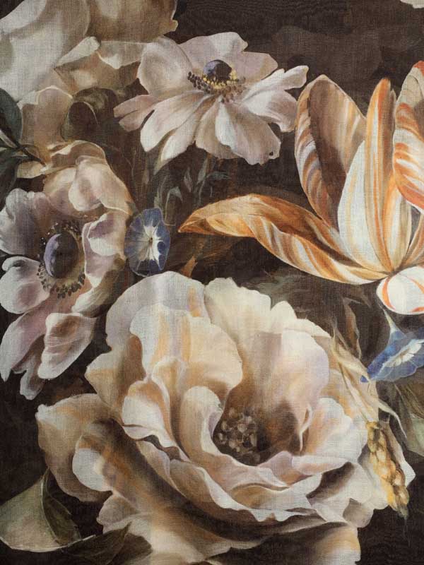 Ethereal Floral Art Wool Stole - Eclipse Black