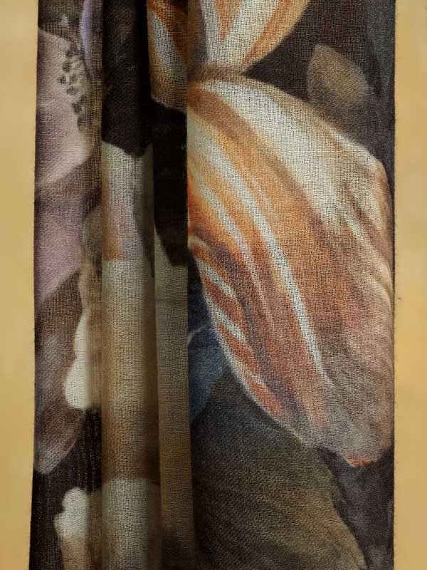 Ethereal Floral Art Wool Stole - Eclipse Black