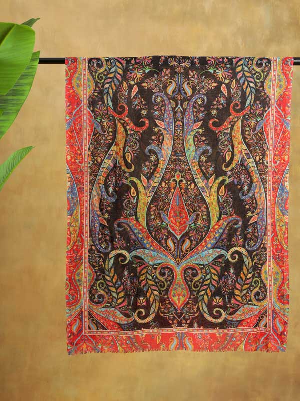 Ambi Bagh Hand Embroidery Wool Stole -Raven Multi