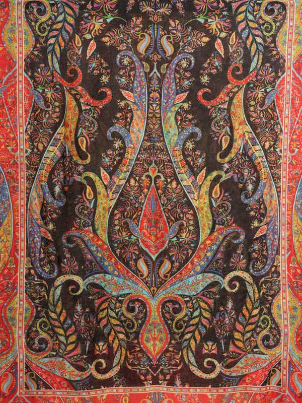 Ambi Bagh Hand Embroidery Wool Stole -Raven Multi