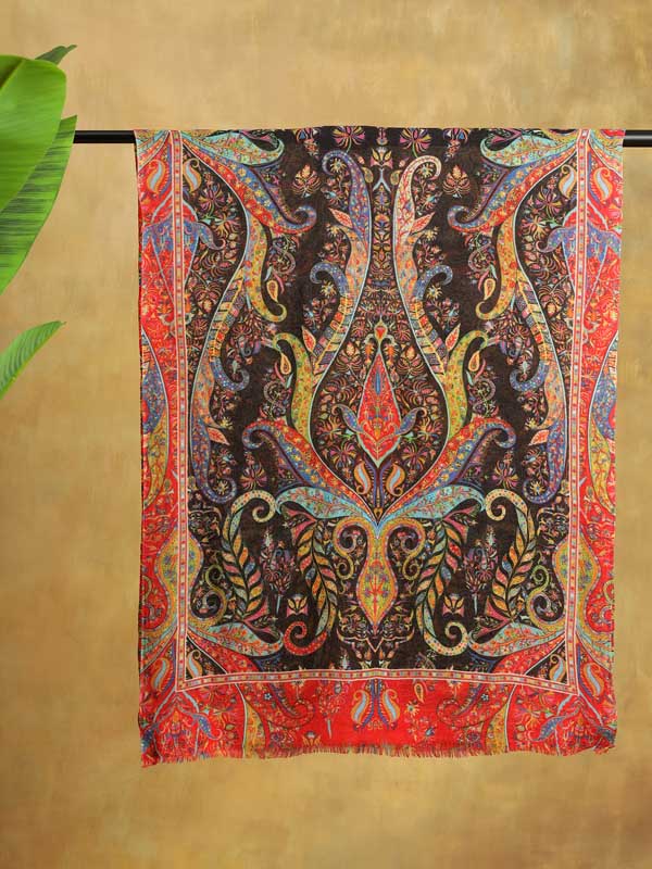 Ambi Bagh Hand Embroidery Wool Stole -Raven Multi