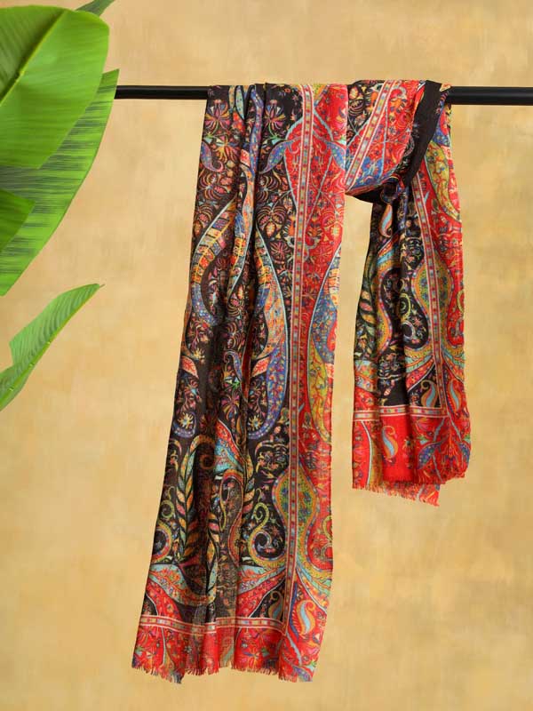 Ambi Bagh Hand Embroidery Wool Stole -Raven Multi