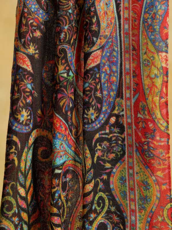 Ambi Bagh Hand Embroidery Wool Stole -Raven Multi