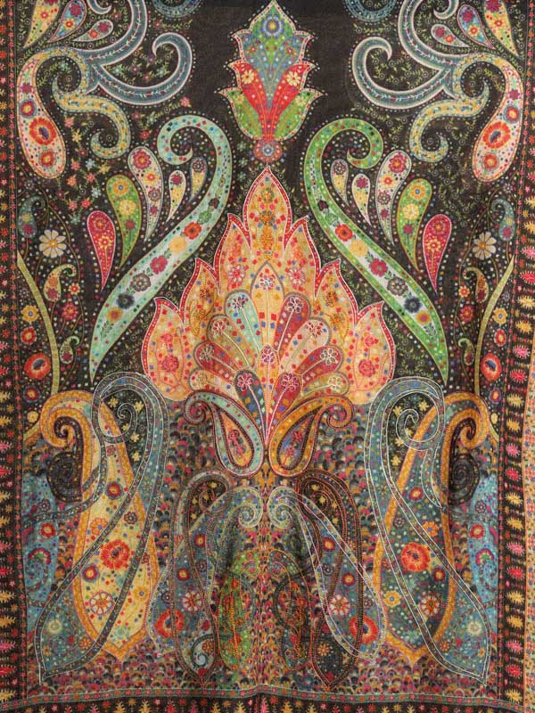 Lalita Paisley Hand Embroidery Wool Stole - Jade, Multi