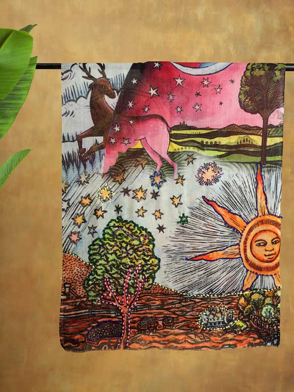 Chroma Merino Wool Hand Embroidery Scarf - Celestial Multi