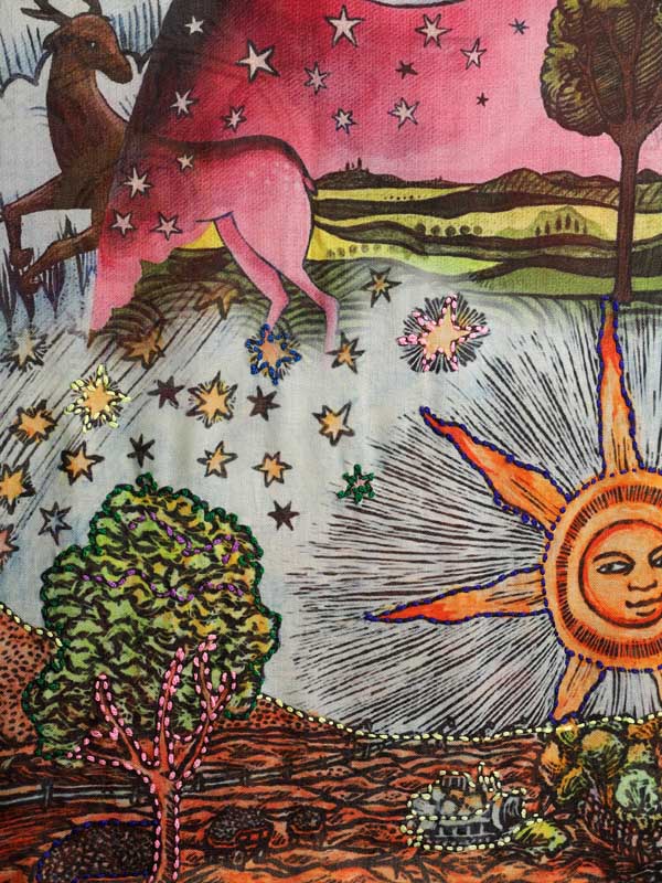 Chroma Merino Wool Hand Embroidery Scarf - Celestial Multi