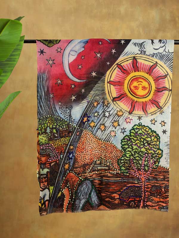 Chroma Merino Wool Hand Embroidery Scarf - Celestial Multi