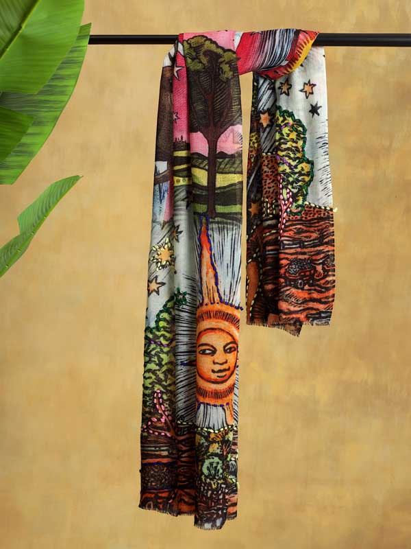 Chroma Merino Wool Hand Embroidery Scarf - Celestial Multi