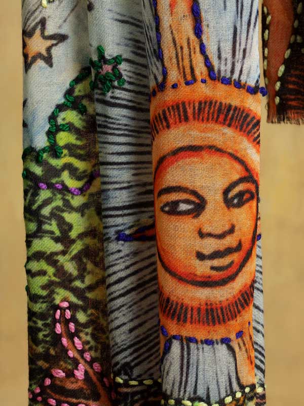 Chroma Merino Wool Hand Embroidery Scarf - Celestial Multi