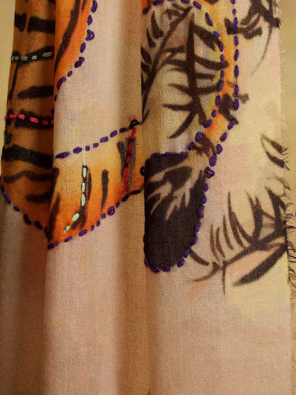 Eye of the Tiger Wool Hand Embroidery Stole - Floral Multi