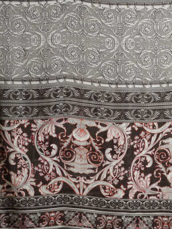 Sepia Rome Hand Embroidery Wool Stole - Midnight Black