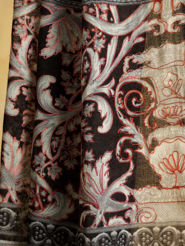 Sepia Rome Hand Embroidery Wool Stole - Midnight Black