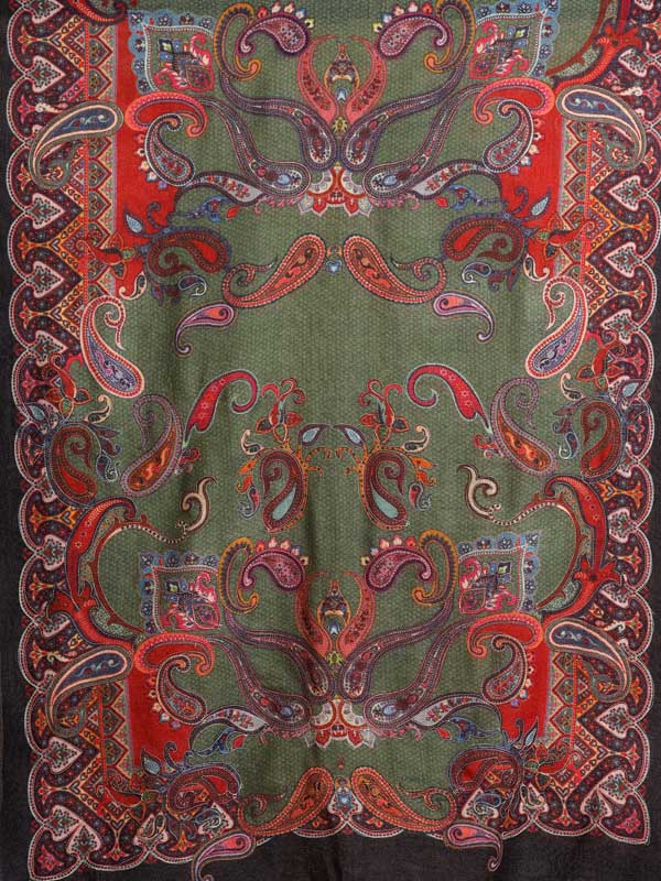 Viri Paisley Hand Embroidery Wool Stole - Jade, Red