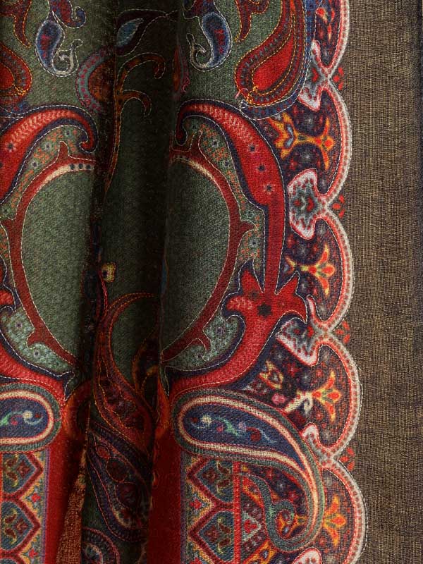 Viri Paisley Hand Embroidery Wool Stole - Jade, Red