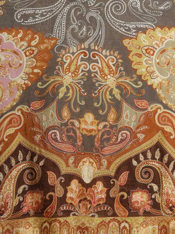 Moana Paisley Wool Hand Embroidery Scarf - Toffee, Grey