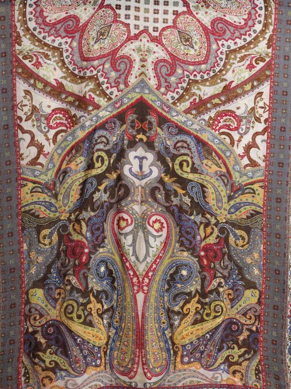 Kalam Paisley Wool Hand Embroidery Stole - Moon Grey