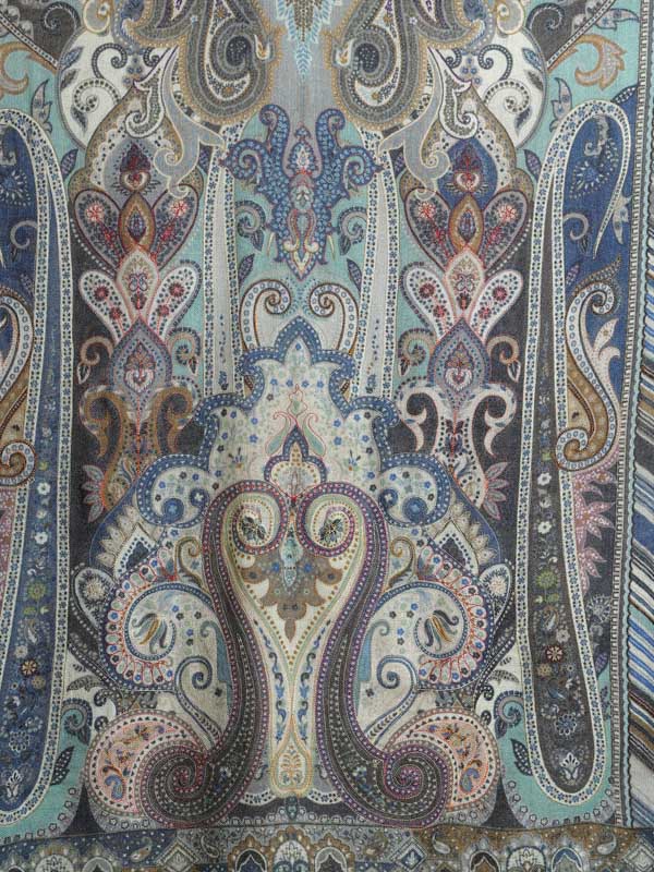 Ambi Jama Wool Hand Embroidery Stole - Cobalt