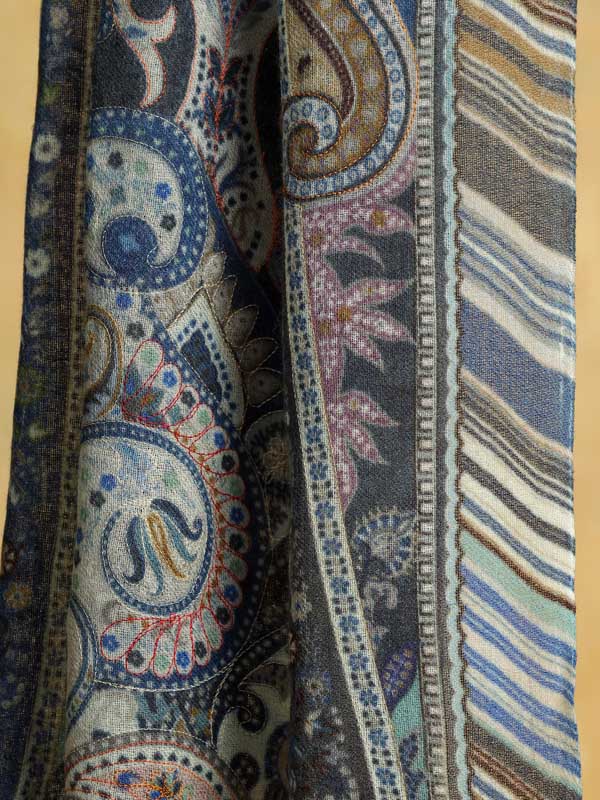 Ambi Jama Wool Hand Embroidery Stole - Cobalt