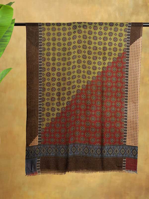 Mens Classic Pure Wool Stole - Khaki Red