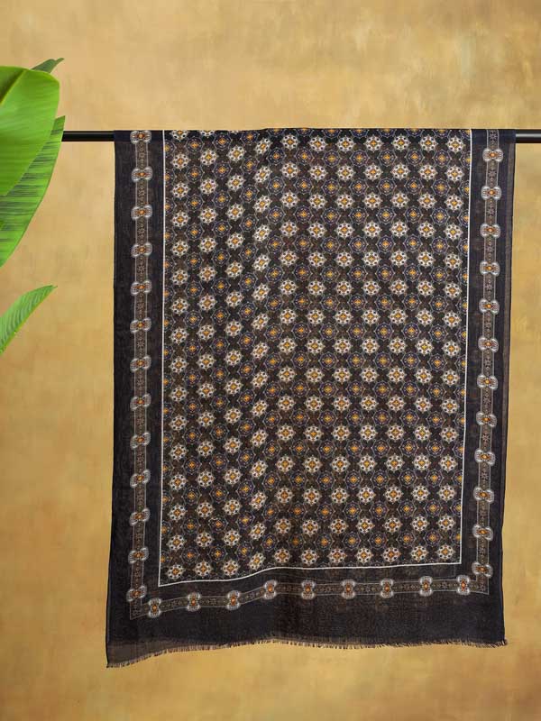 Medallion Merino Wool Twill Mens Scarf - Navy